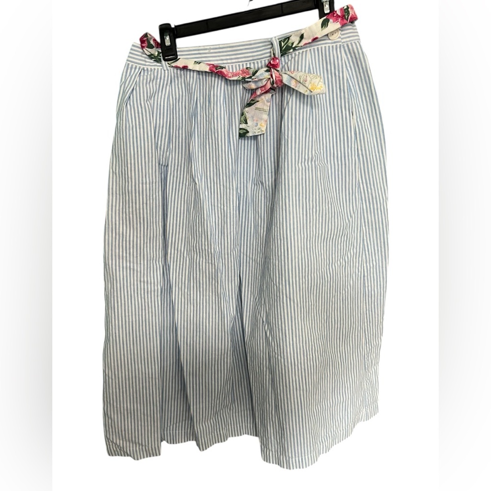 🌸 Vintage Lucia Seersucker Stripe Skirt w/ Floral Belt | Size 14 | Made in USA 🌸